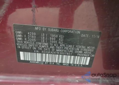 2019 Subaru Impreza 2.0I Premium z USA, uszkodzony, nr VIN 4S3GKAD61K3607801